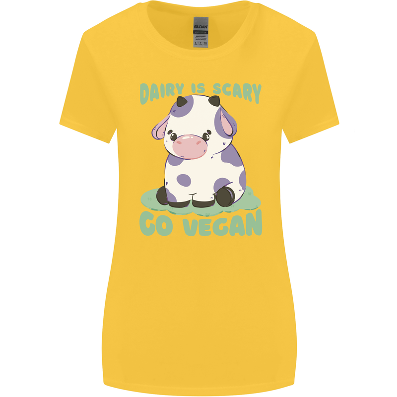 Dairy Is Scary Go Vegan Funny Womens Wider Cut T-Shirt Yellow