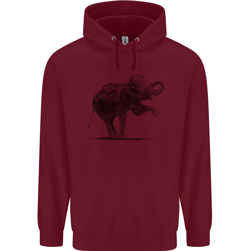 Dancing Musical Elephant Ghetto Blaster Childrens Kids Hoodie Maroon