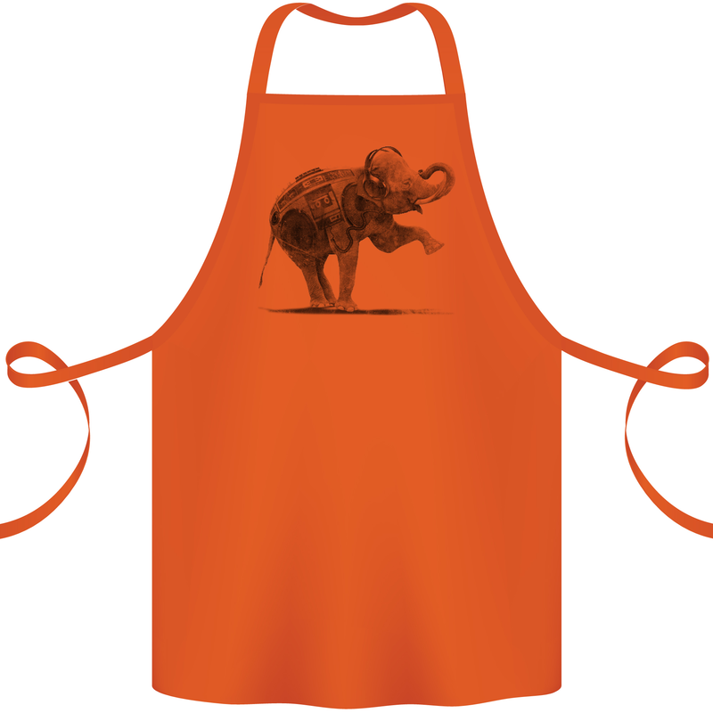 Dancing Musical Elephant Ghetto Blaster Cotton Apron 100% Organic Orange