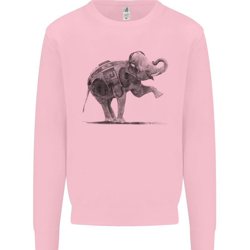 Dancing Musical Elephant Ghetto Blaster Kids Sweatshirt Jumper Light Pink