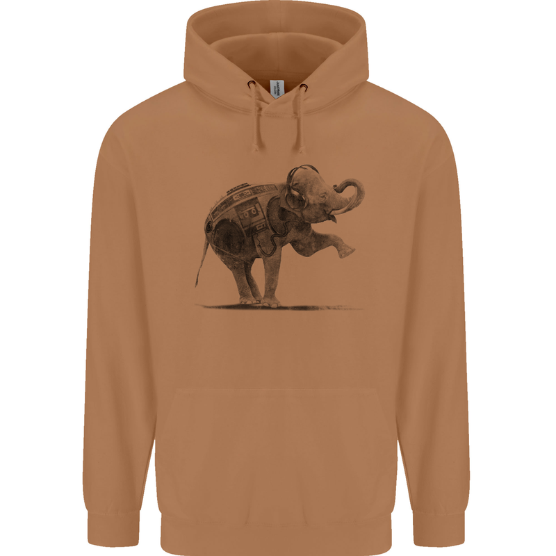 Dancing Musical Elephant Ghetto Blaster Mens 80% Cotton Hoodie Caramel Latte