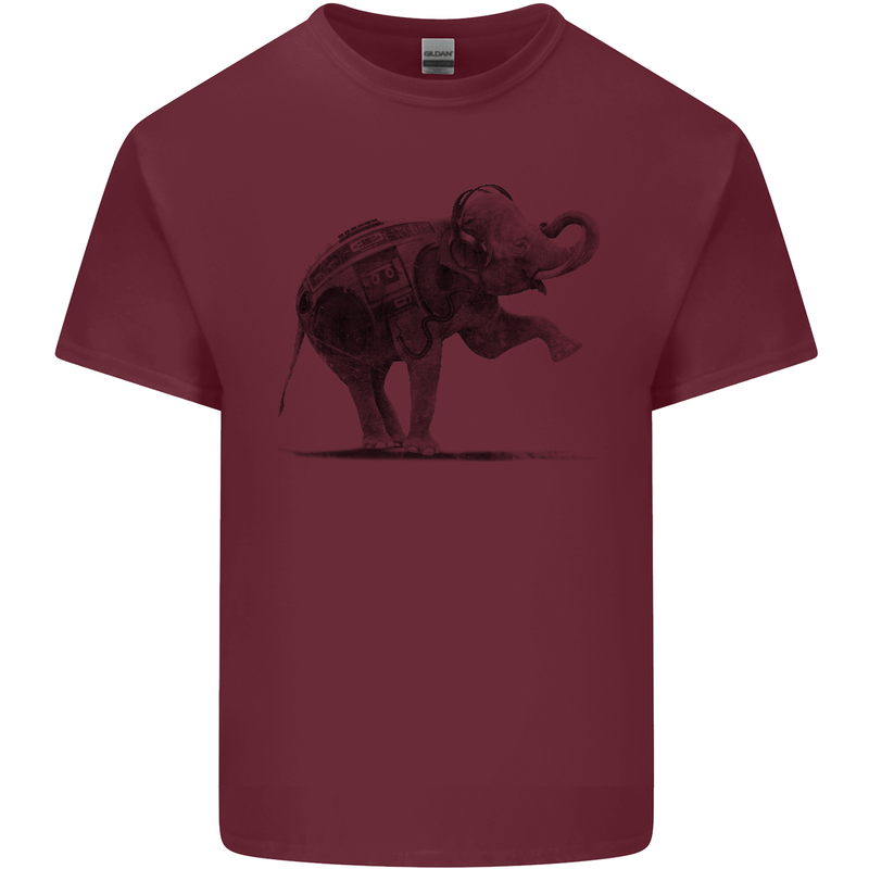 Dancing Musical Elephant Ghetto Blaster Mens Cotton T-Shirt Tee Top Maroon