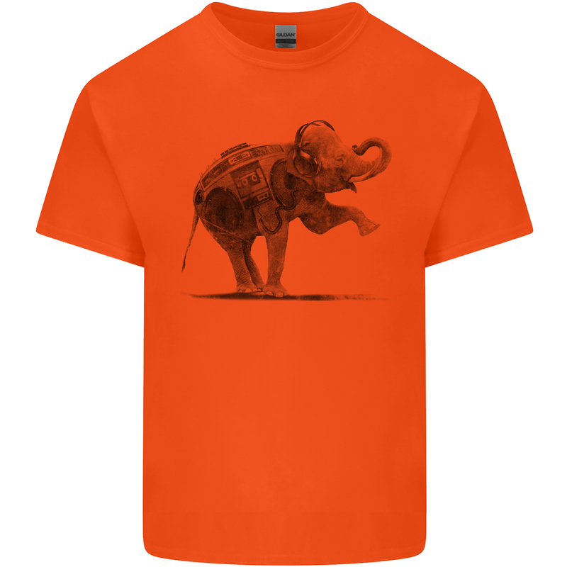 Dancing Musical Elephant Ghetto Blaster Mens Cotton T-Shirt Tee Top Orange