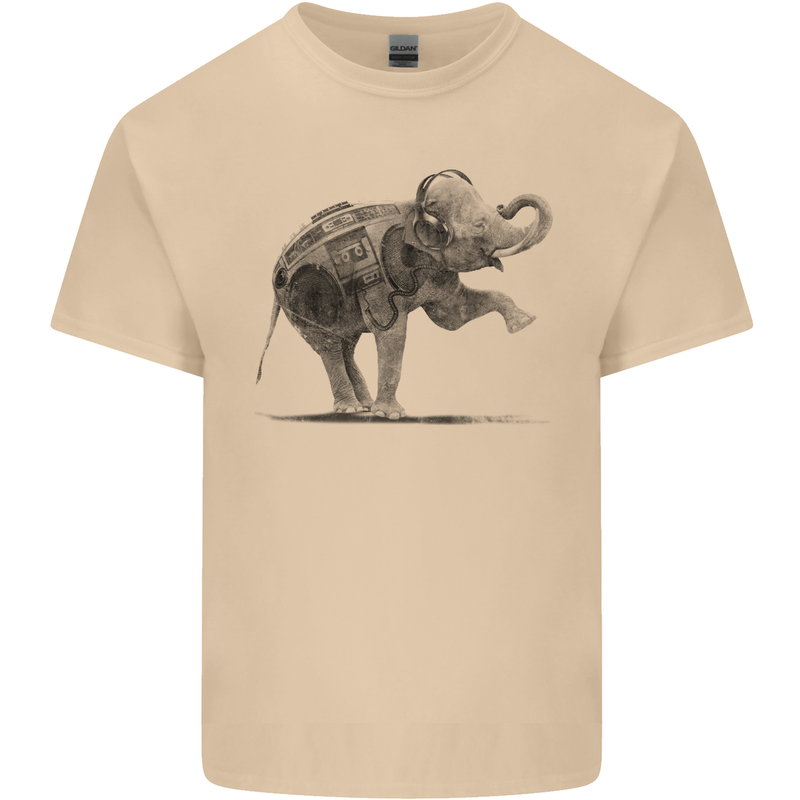 Dancing Musical Elephant Ghetto Blaster Mens Cotton T-Shirt Tee Top Sand