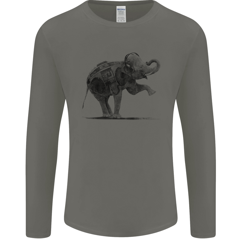 Dancing Musical Elephant Ghetto Blaster Mens Long Sleeve T-Shirt Charcoal