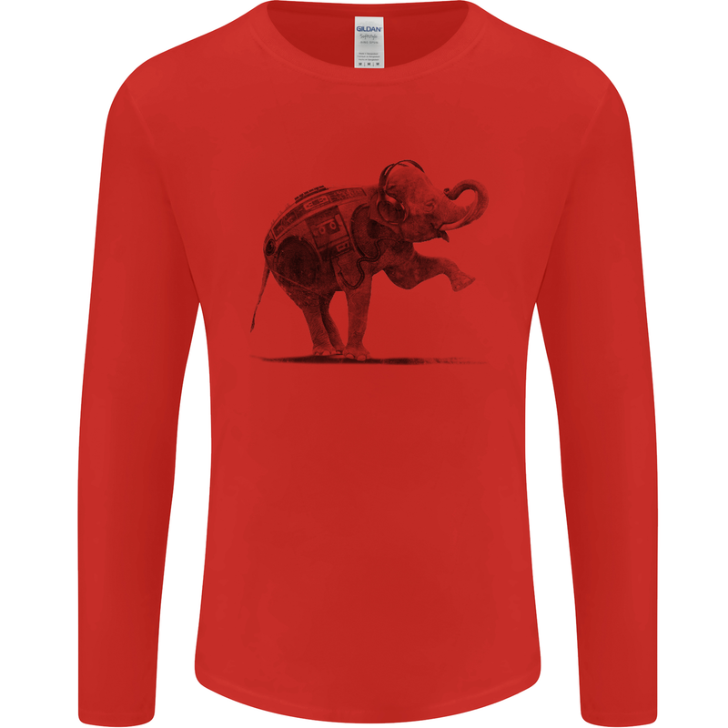 Dancing Musical Elephant Ghetto Blaster Mens Long Sleeve T-Shirt Red