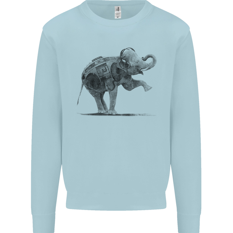 Dancing Musical Elephant Ghetto Blaster Mens Sweatshirt Jumper Light Blue