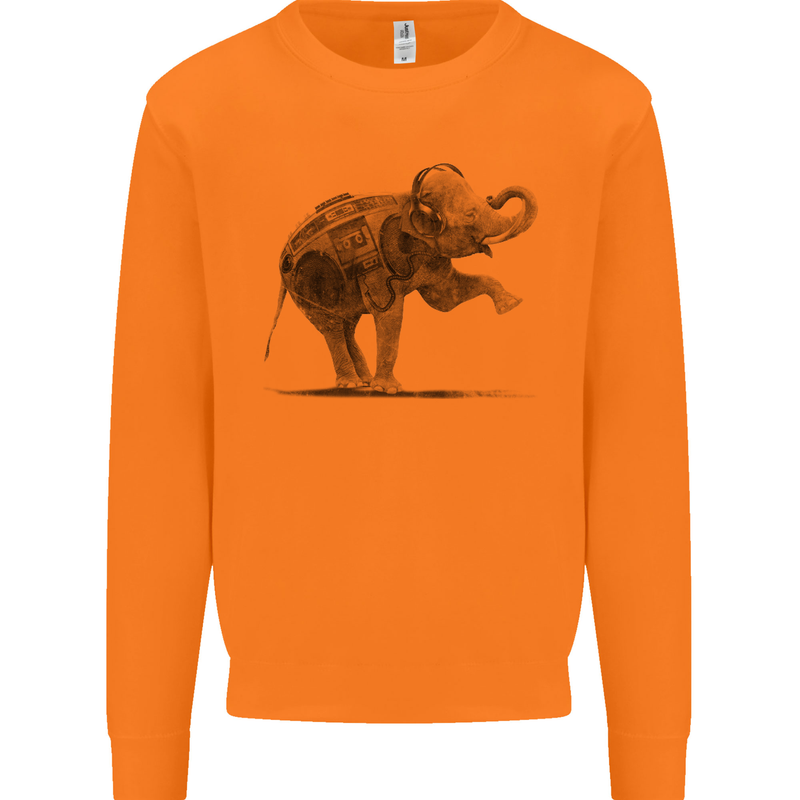 Dancing Musical Elephant Ghetto Blaster Mens Sweatshirt Jumper Orange