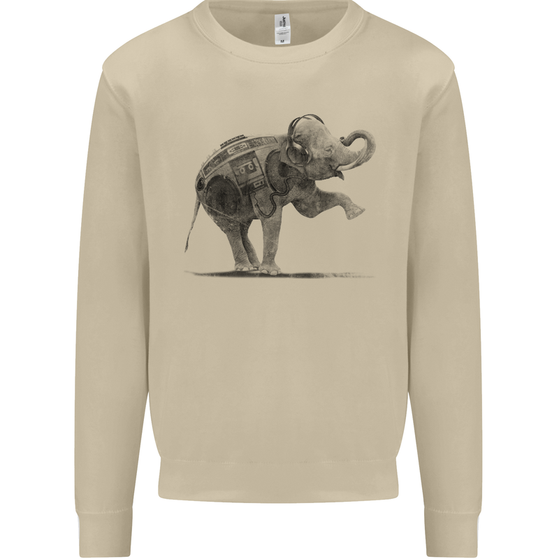 Dancing Musical Elephant Ghetto Blaster Mens Sweatshirt Jumper Sand