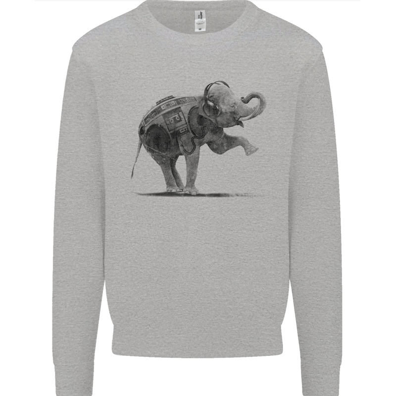 Dancing Musical Elephant Ghetto Blaster Mens Sweatshirt Jumper Sports Grey