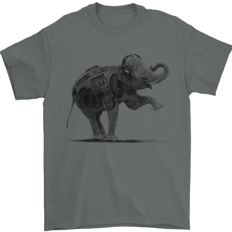 Dancing Musical Elephant Ghetto Blaster Mens T-Shirt Cotton Gildan Charcoal