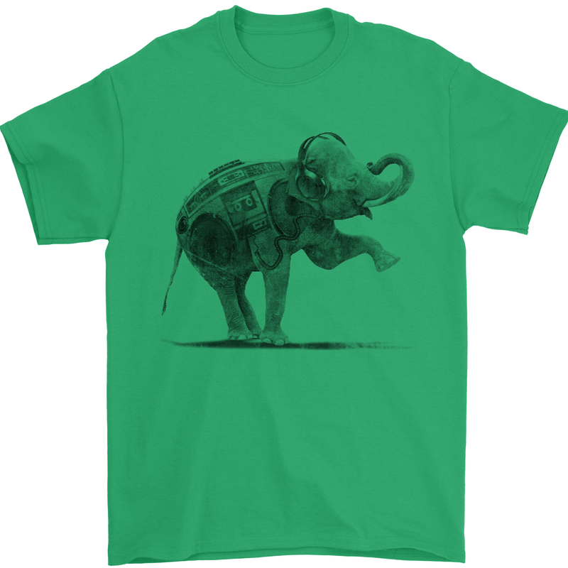 Dancing Musical Elephant Ghetto Blaster Mens T-Shirt Cotton Gildan Irish Green