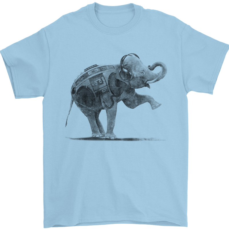 Dancing Musical Elephant Ghetto Blaster Mens T-Shirt Cotton Gildan Light Blue