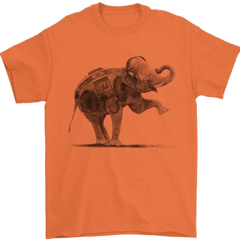 Dancing Musical Elephant Ghetto Blaster Mens T-Shirt Cotton Gildan Orange