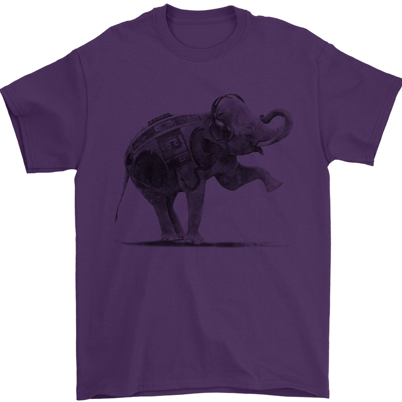 Dancing Musical Elephant Ghetto Blaster Mens T-Shirt Cotton Gildan Purple