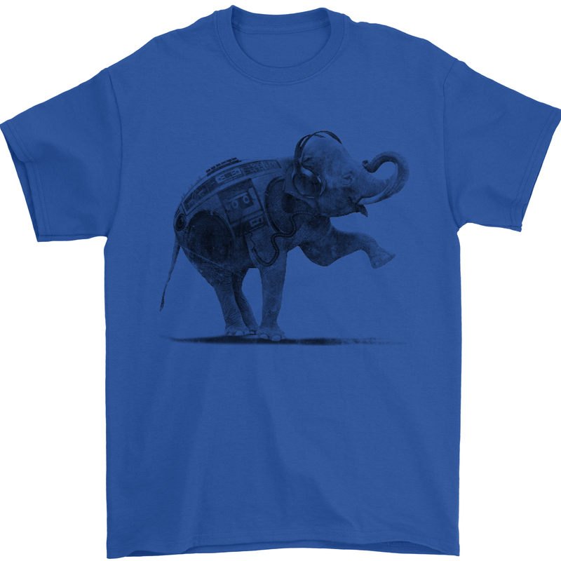 Dancing Musical Elephant Ghetto Blaster Mens T-Shirt Cotton Gildan Royal Blue