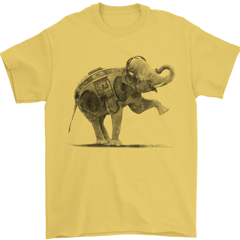 Dancing Musical Elephant Ghetto Blaster Mens T-Shirt Cotton Gildan Yellow