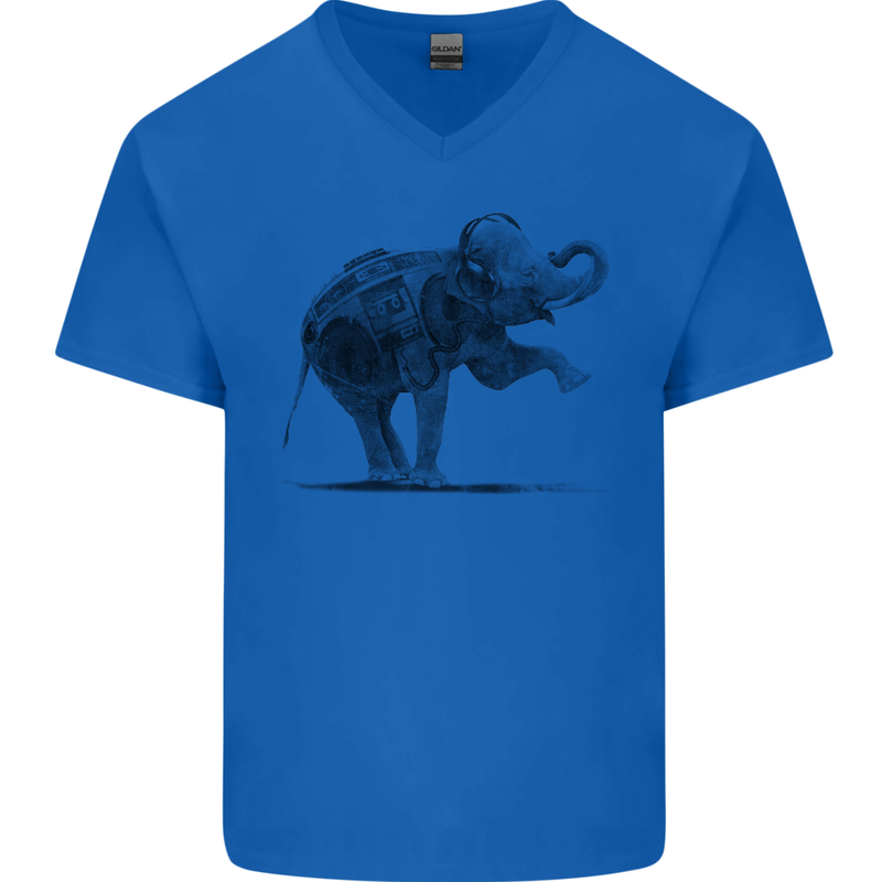 Dancing Musical Elephant Ghetto Blaster Mens V-Neck Cotton T-Shirt Royal Blue