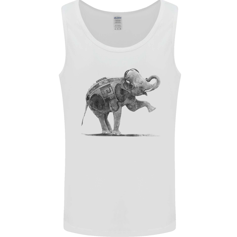 Dancing Musical Elephant Ghetto Blaster Mens Vest Tank Top White