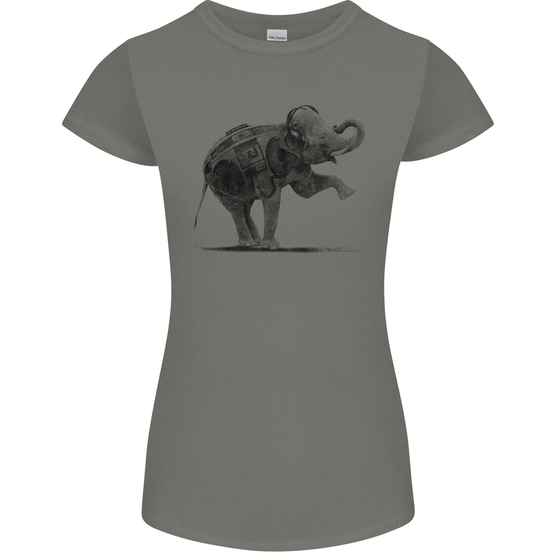 Dancing Musical Elephant Ghetto Blaster Womens Petite Cut T-Shirt Charcoal