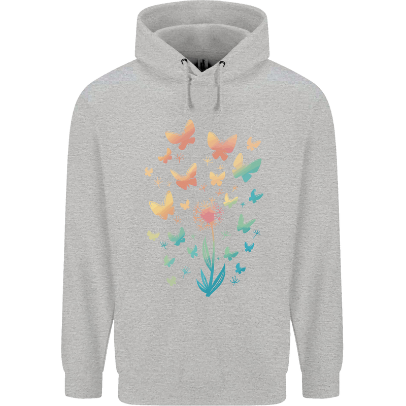 Dandelion Butterfly Plant Gardening Childrens Kids Hoodie Sports Grey