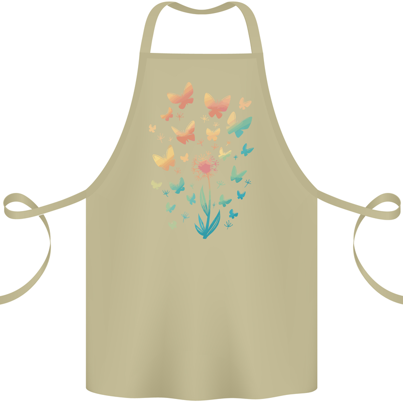 Dandelion Butterfly Plant Gardening Cotton Apron 100% Organic Khaki