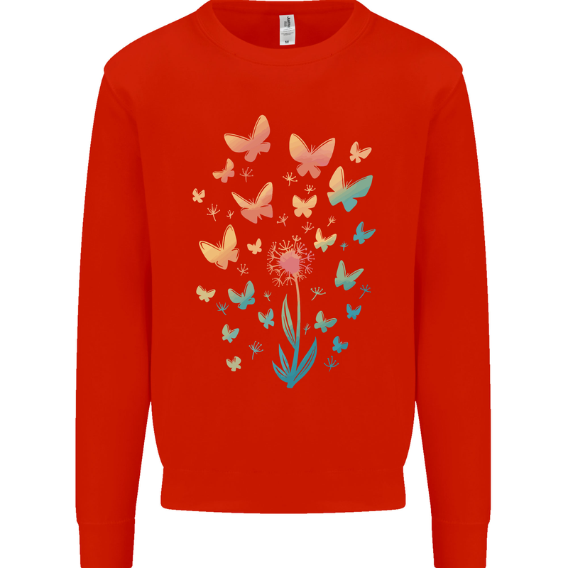 Dandelion Butterfly Plant Gardening Kids Sweatshirt Jumper Bright Red