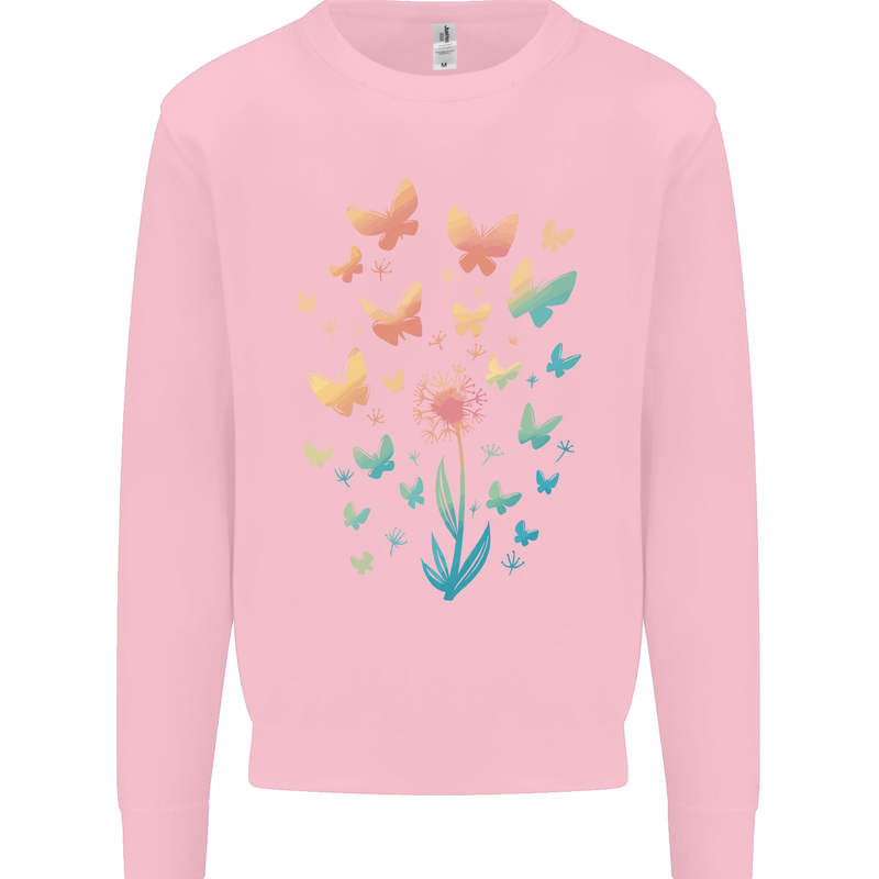 Dandelion Butterfly Plant Gardening Kids Sweatshirt Jumper Light Pink
