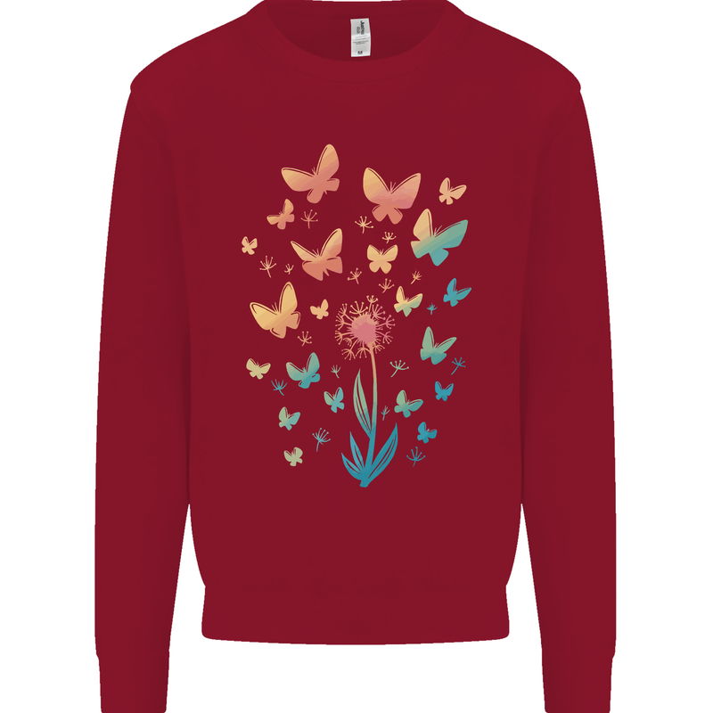 Dandelion Butterfly Plant Gardening Kids Sweatshirt Jumper Red