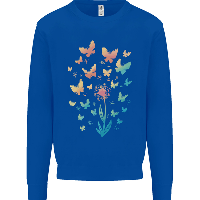 Dandelion Butterfly Plant Gardening Kids Sweatshirt Jumper Royal Blue