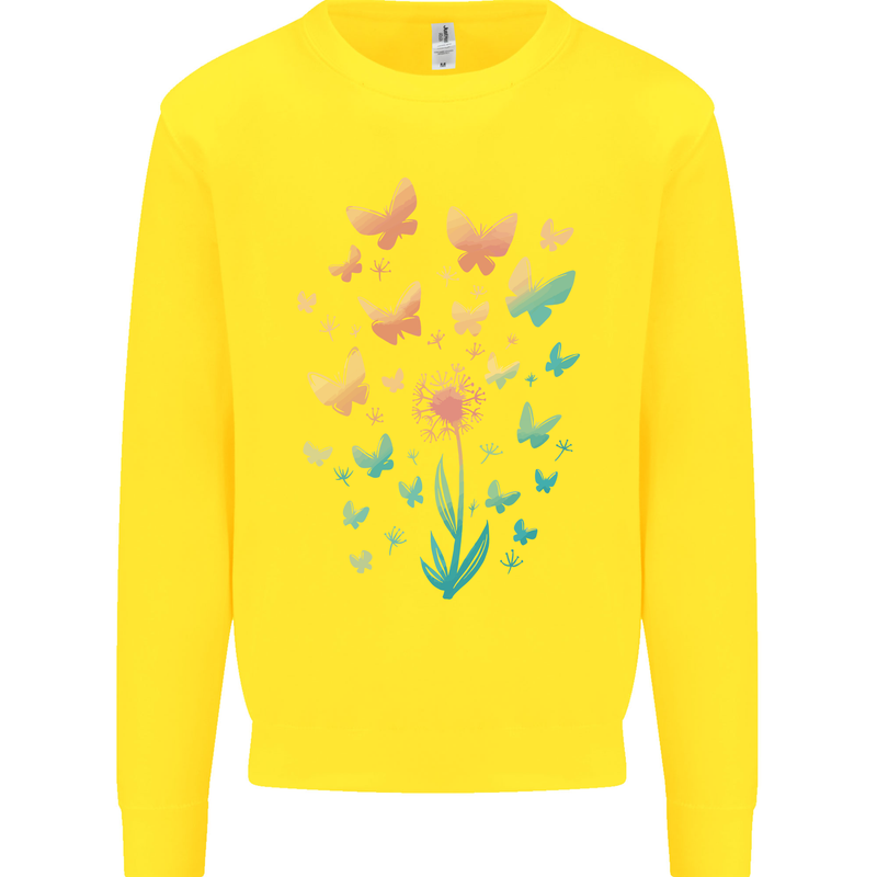 Dandelion Butterfly Plant Gardening Kids Sweatshirt Jumper Yellow