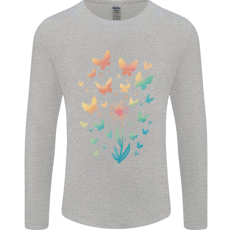 Dandelion Butterfly Plant Gardening Mens Long Sleeve T-Shirt Sports Grey