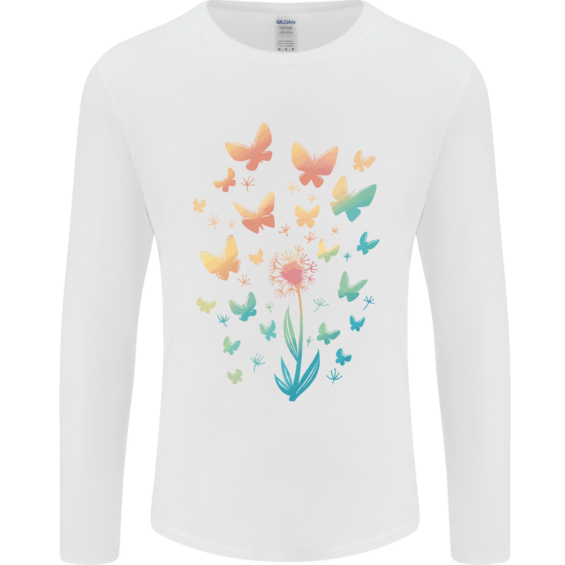 Dandelion Butterfly Plant Gardening Mens Long Sleeve T-Shirt White