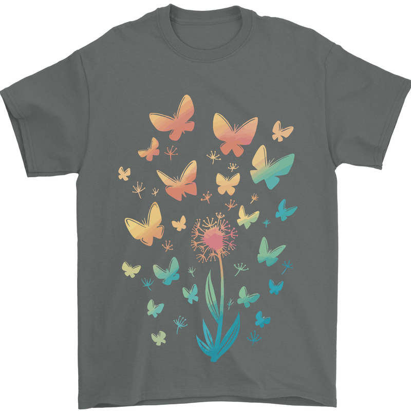 Dandelion Butterfly Plant Gardening Mens T-Shirt 100% Cotton Charcoal