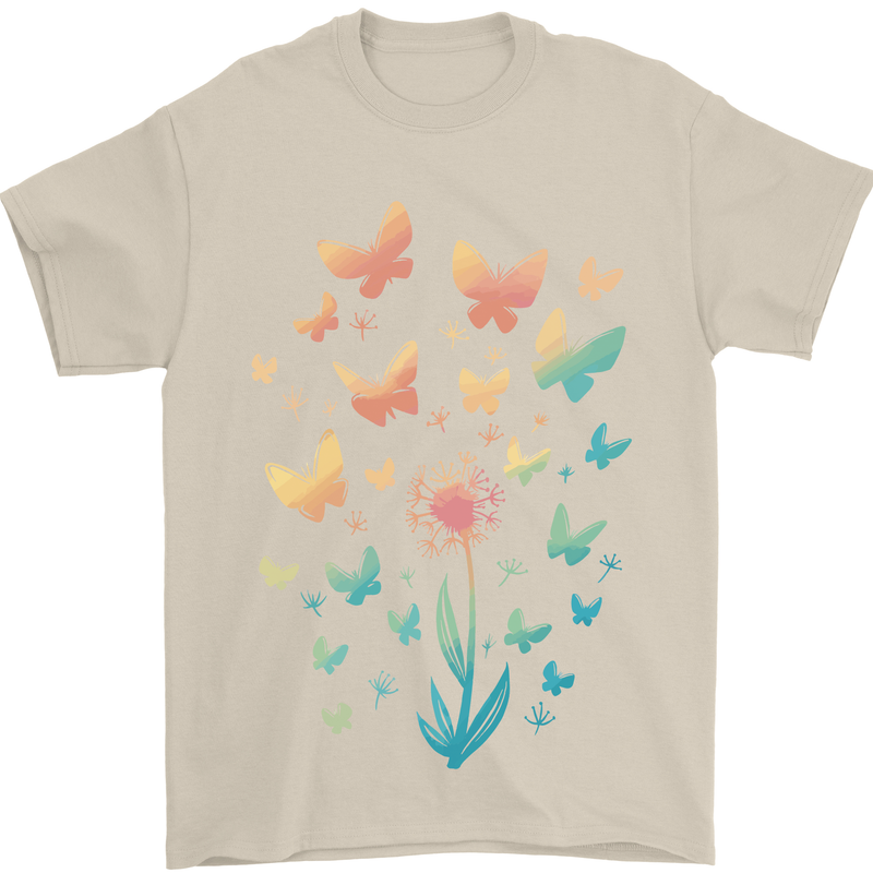 Dandelion Butterfly Plant Gardening Mens T-Shirt 100% Cotton Sand