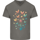 Dandelion Butterfly Plant Gardening Mens V-Neck Cotton T-Shirt Charcoal