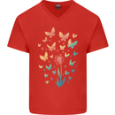 Dandelion Butterfly Plant Gardening Mens V-Neck Cotton T-Shirt Red