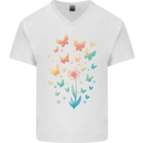 Dandelion Butterfly Plant Gardening Mens V-Neck Cotton T-Shirt White