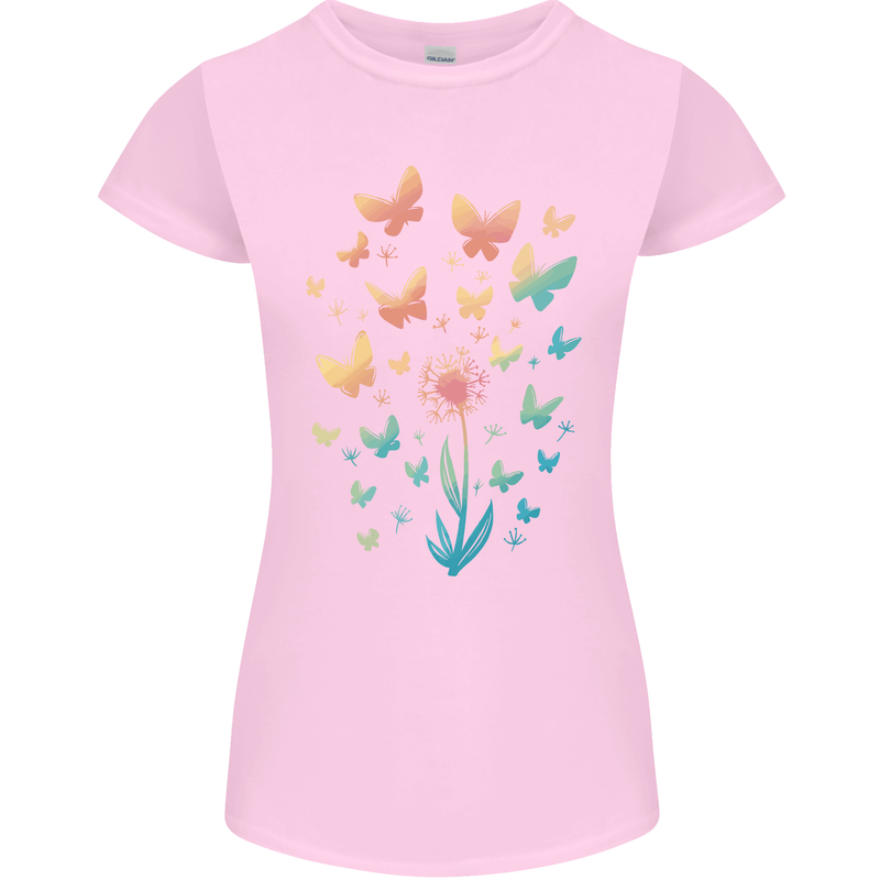 Dandelion Butterfly Plant Gardening Womens Petite Cut T-Shirt Light Pink