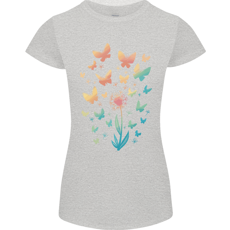 Dandelion Butterfly Plant Gardening Womens Petite Cut T-Shirt Sports Grey