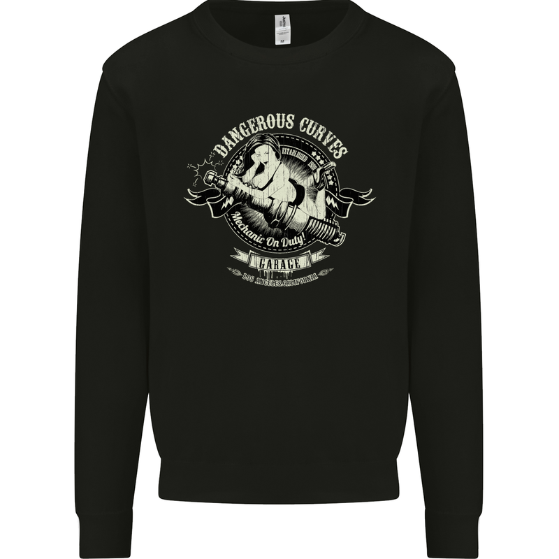 Dangerous Curves Mechanic on Duty Biker Mens Sweatshirt Jumper Black