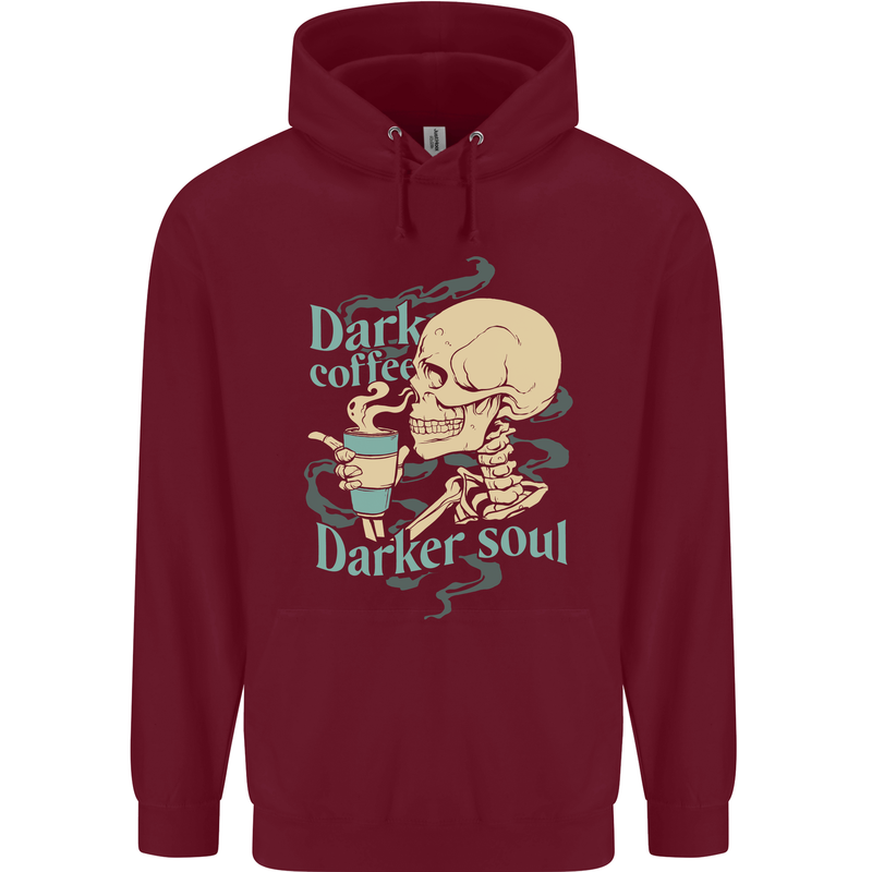 Dark Coffee Darker Soul Skull Childrens Kids Hoodie Maroon