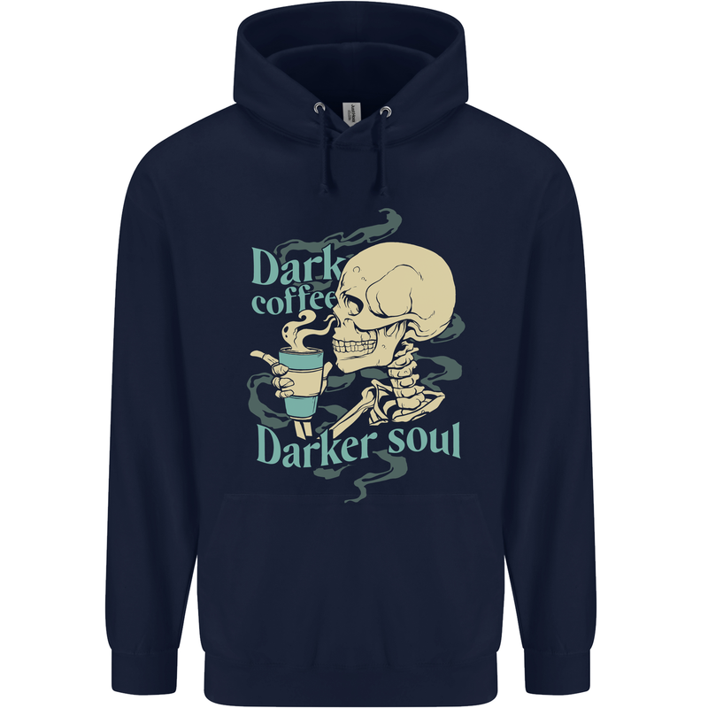 Dark Coffee Darker Soul Skull Childrens Kids Hoodie Navy Blue
