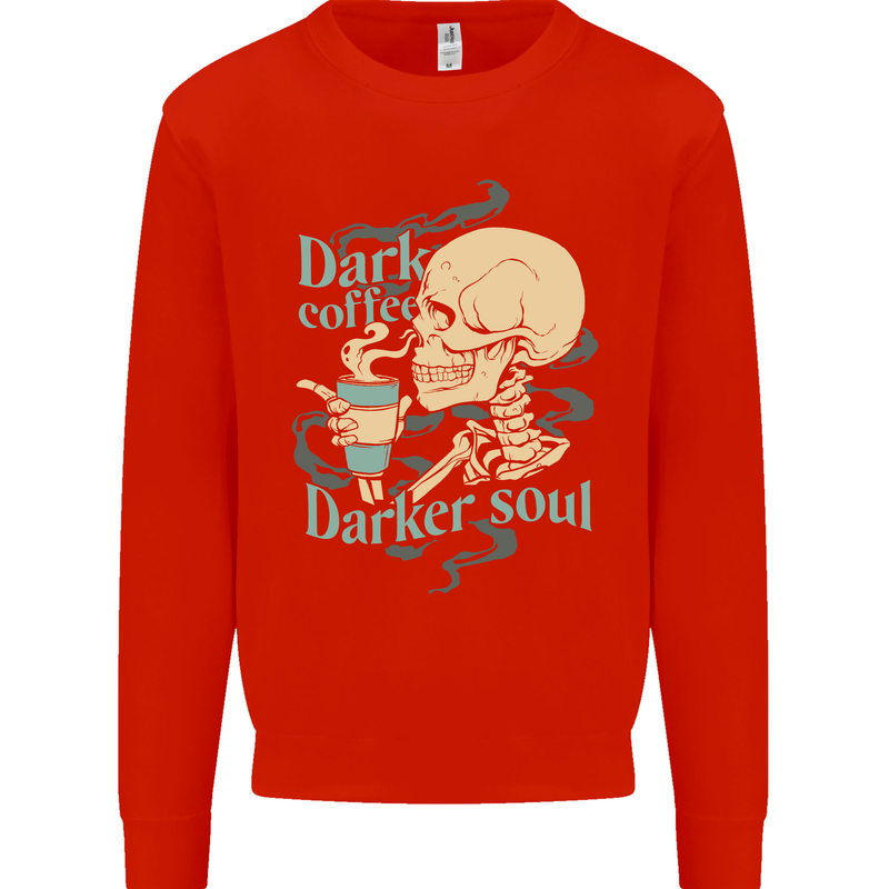 Dark Coffee Darker Soul Skull Kids Sweatshirt Jumper Bright Red