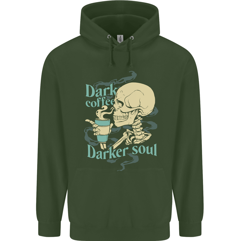 Dark Coffee Darker Soul Skull Mens 80% Cotton Hoodie Forest Green