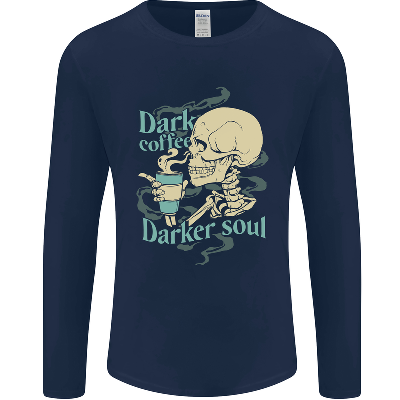 Dark Coffee Darker Soul Skull Mens Long Sleeve T-Shirt Navy Blue