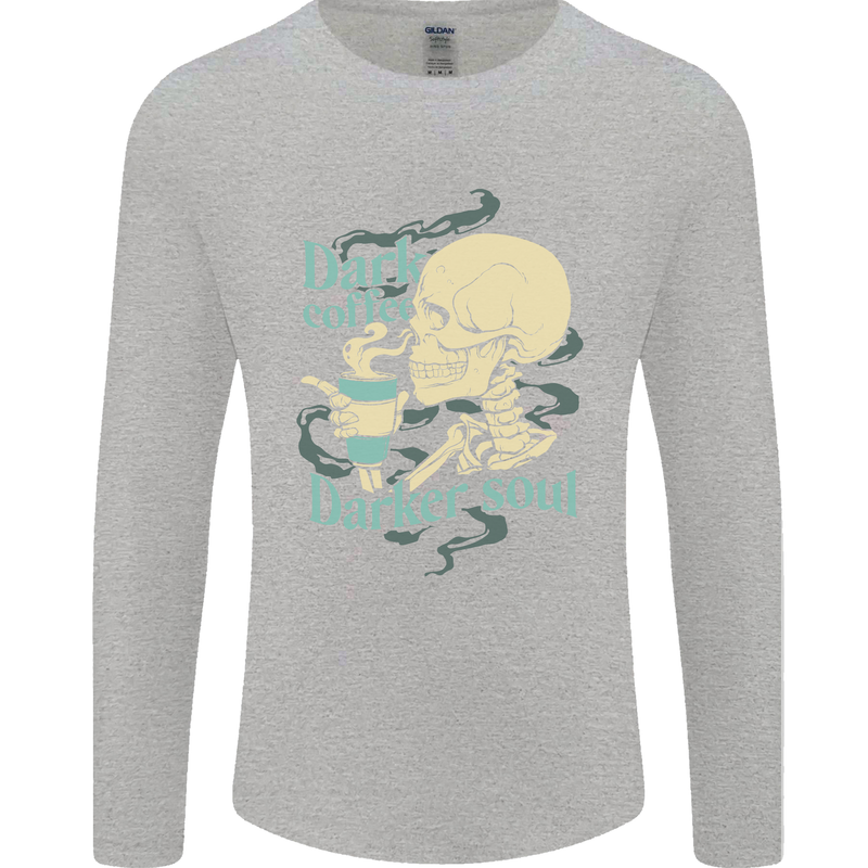 Dark Coffee Darker Soul Skull Mens Long Sleeve T-Shirt Sports Grey