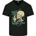 Dark Coffee Darker Soul Skull Mens V-Neck Cotton T-Shirt Black