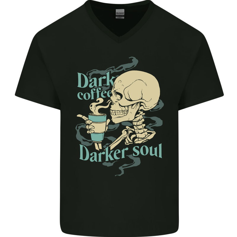 Dark Coffee Darker Soul Skull Mens V-Neck Cotton T-Shirt Black