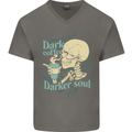 Dark Coffee Darker Soul Skull Mens V-Neck Cotton T-Shirt Charcoal